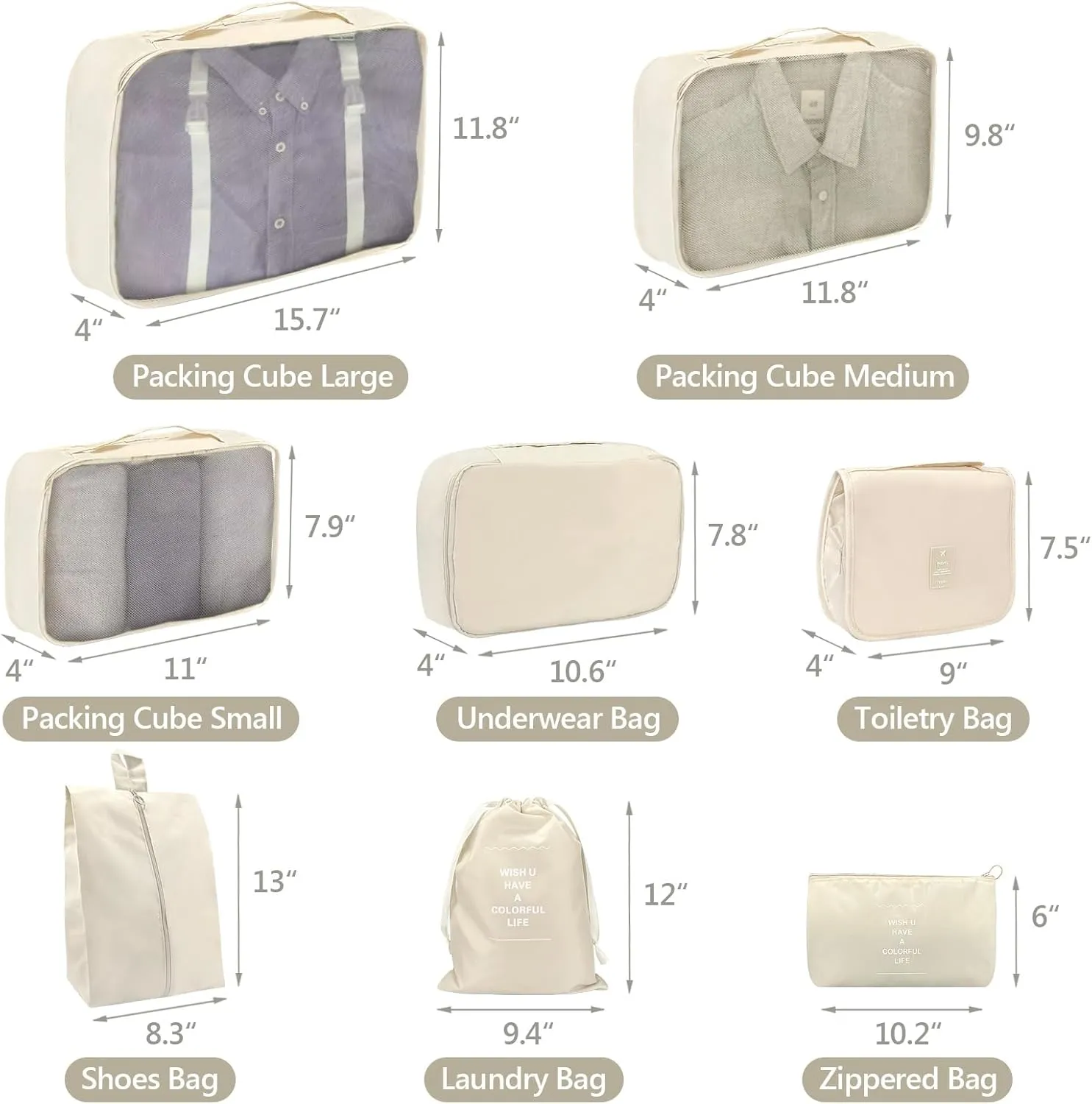 Packing Cubes for Suitcases,Luggage Organizer Bags for Travel Accessories,Travel Cubes for Carry on Suitcases (Beige)