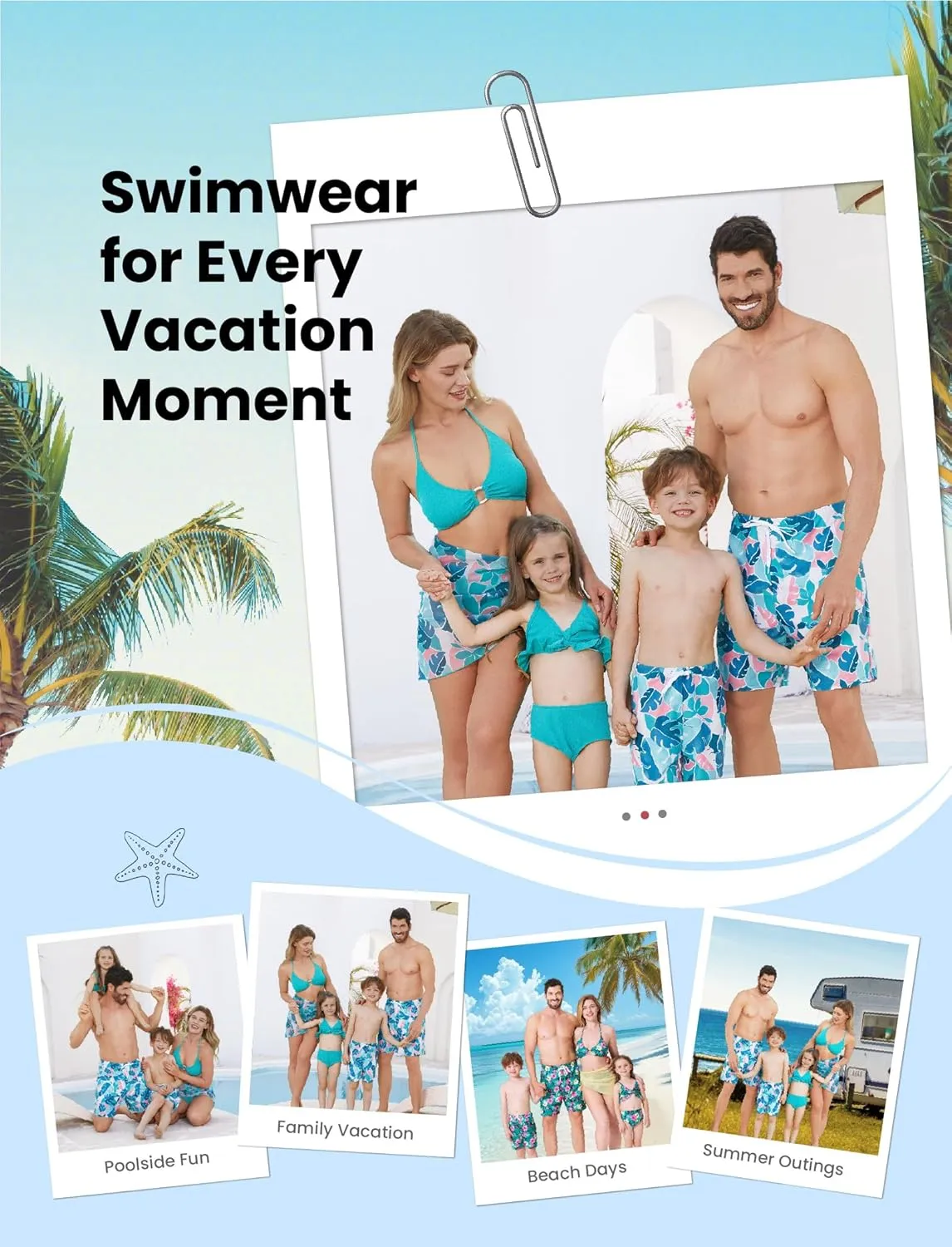 PATPAT Family Matching Summer Swimsuits, Two Piece Bathing Suits Tropical Plant Floral Print Swim Trunks Shorts