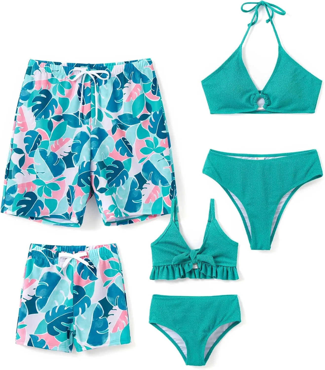 PATPAT Family Matching Summer Swimsuits, Two Piece Bathing Suits Tropical Plant Floral Print Swim Trunks Shorts
