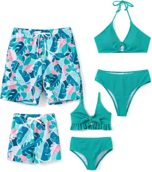PATPAT Family Matching Summer Swimsuits, Two Piece Bathing Suits Tropical Plant Floral Print Swim Trunks Shorts