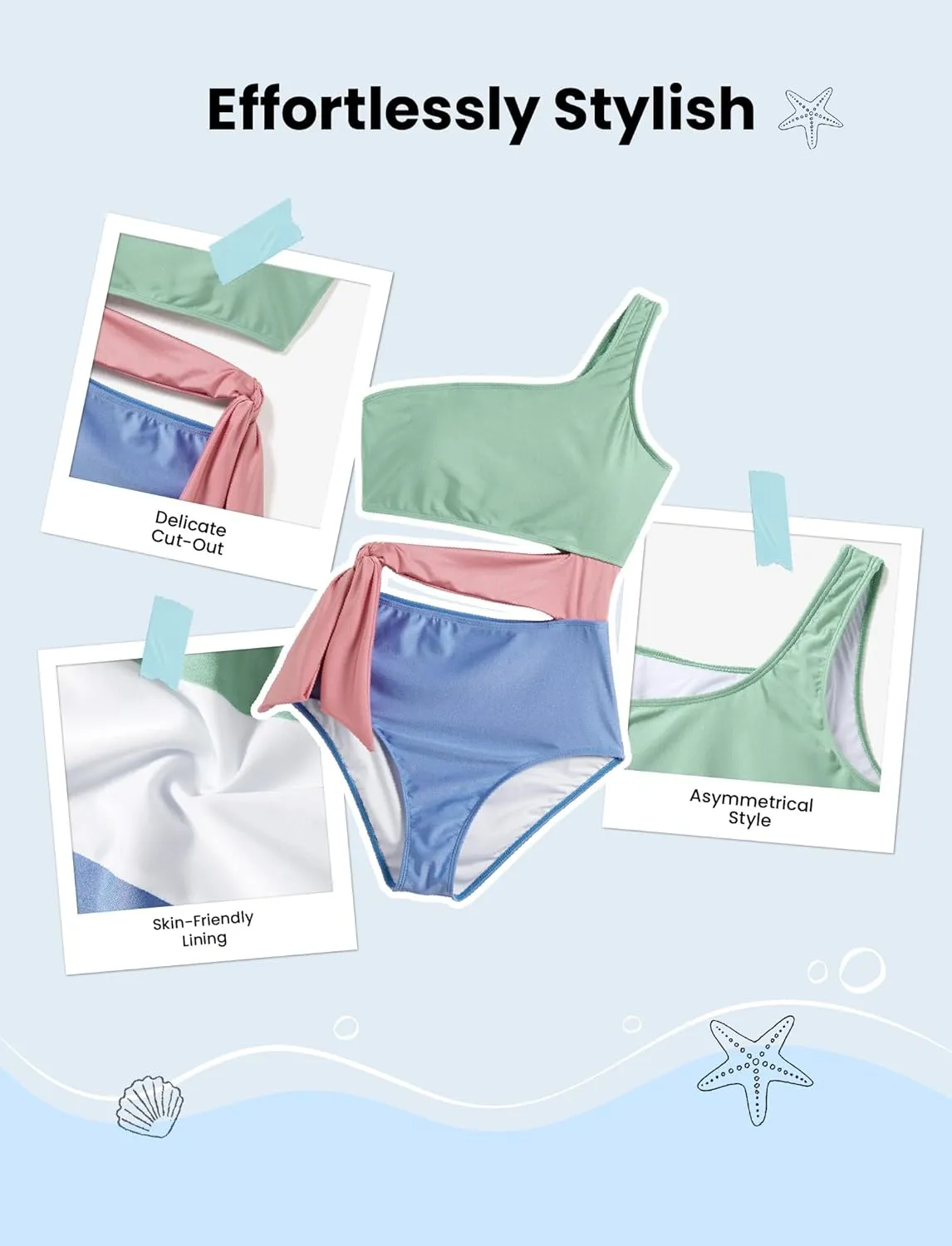 PATPAT Family Matching Swimsuits Mommy and Me One Shoulder Cutout Colorblock Bathing Suits One Piece Swimwear Sets