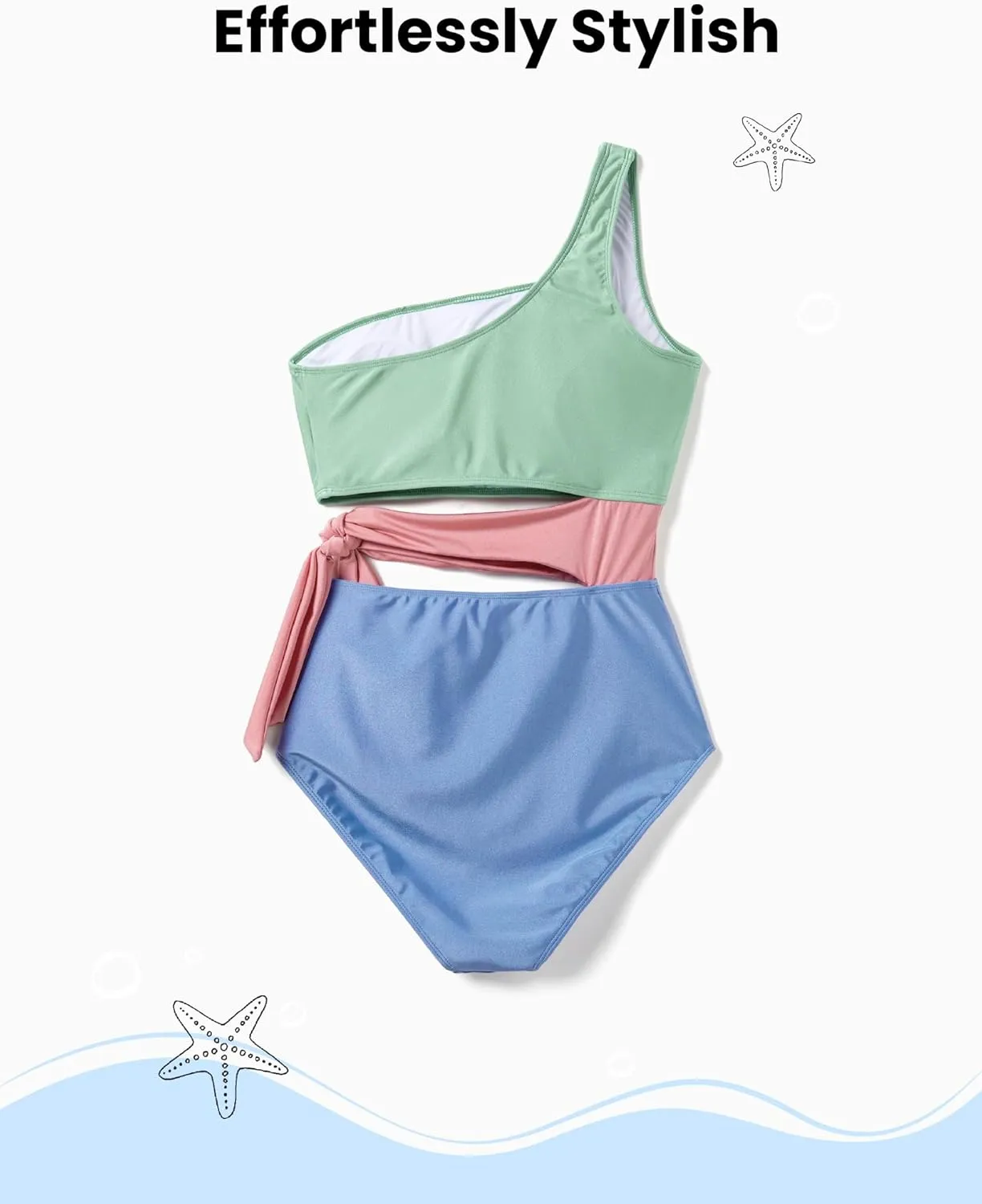 PATPAT Family Matching Swimsuits Mommy and Me One Shoulder Cutout Colorblock Bathing Suits One Piece Swimwear Sets