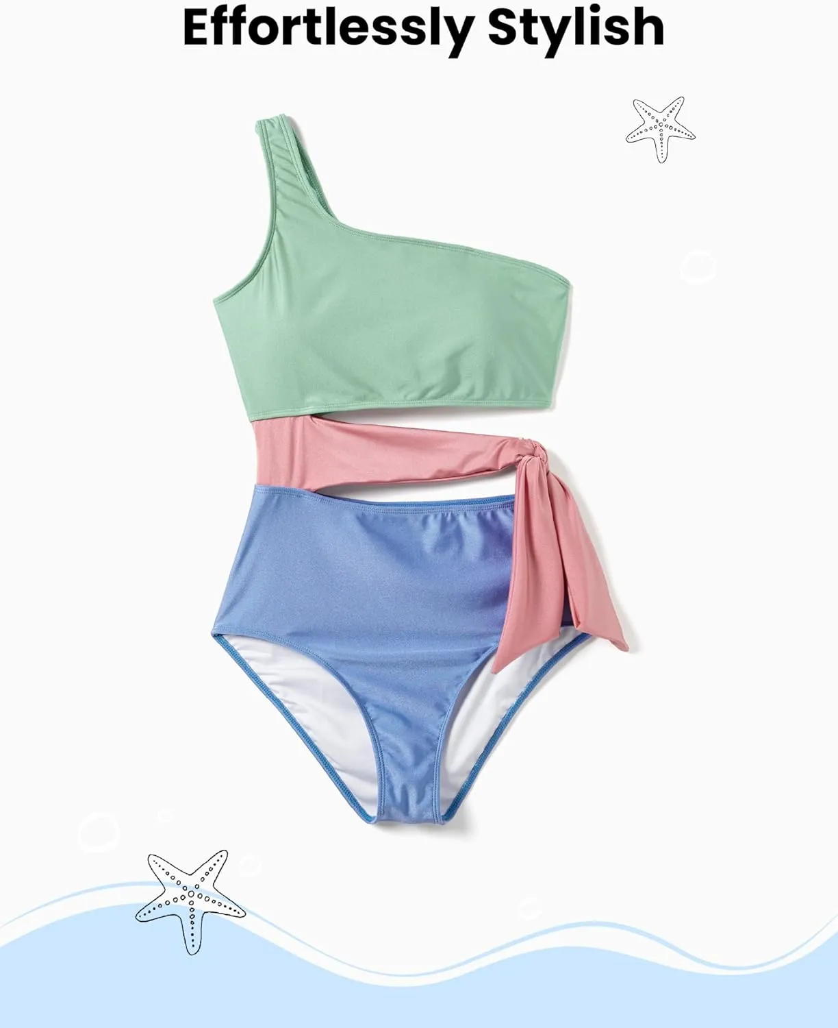 PATPAT Family Matching Swimsuits Mommy and Me One Shoulder Cutout Colorblock Bathing Suits One Piece Swimwear Sets