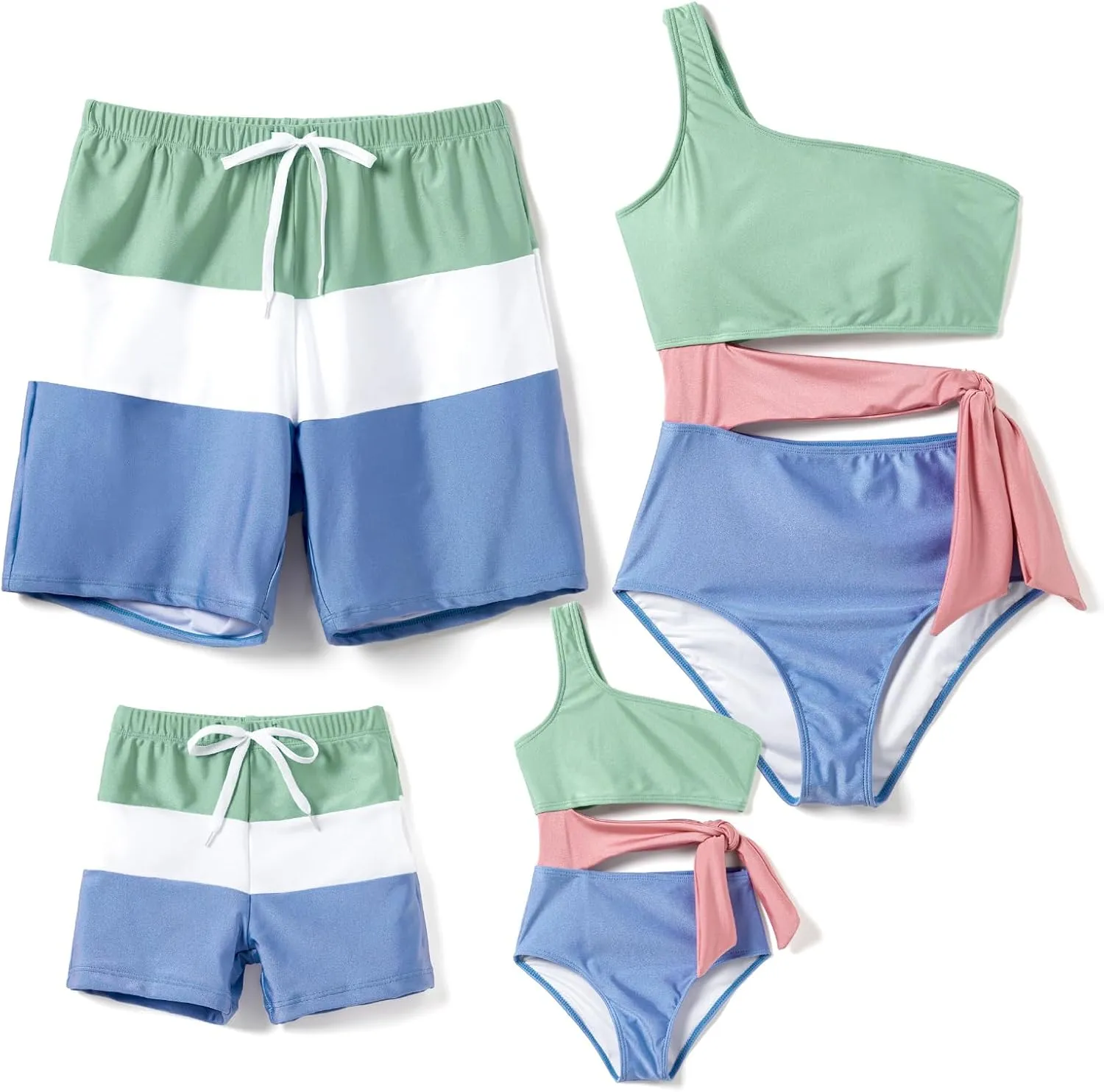PATPAT Family Matching Swimsuits Mommy and Me One Shoulder Cutout Colorblock Bathing Suits One Piece Swimwear Sets