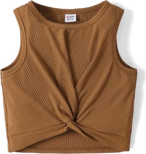 PATPAT Girls Kids Solid Cute Athletic Dance Shirts Tank Crop Tops Preppy Clothes Outfits for Girls Size 6-12Y