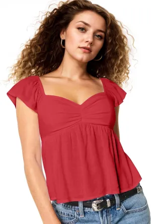 Peplum Tank Tops for Women Flutter Ruffle Short Sleeve Sweetheart Neck Cute Flowy Smocked Back Babydoll Tank Tops