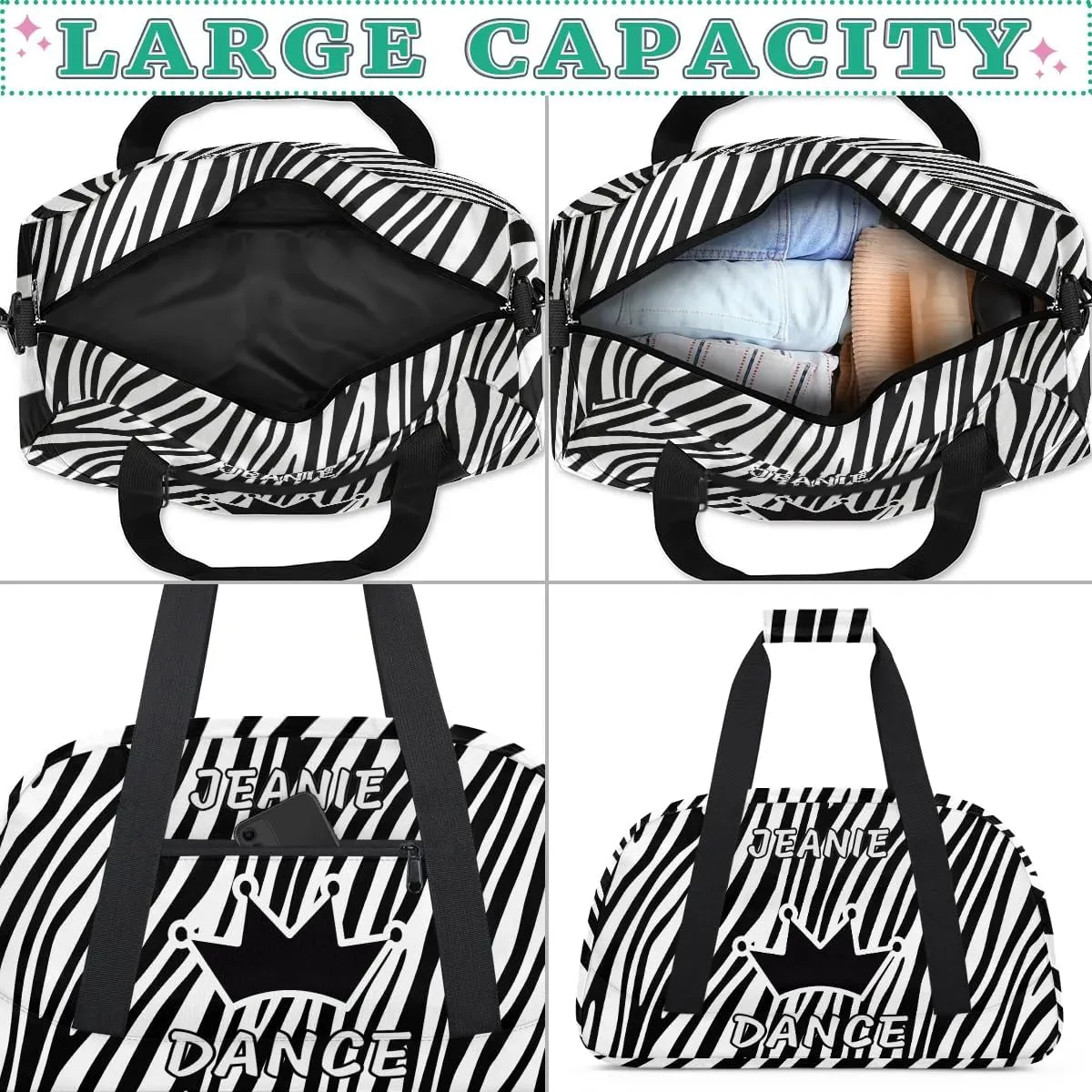 Personalize Kids Dance Duffel Bags with Custom Name & Text Sport Carry-On Garment Shoes Bags Gift for Girls Boys Teens Overnight Weekender Travel Leopard Print 2