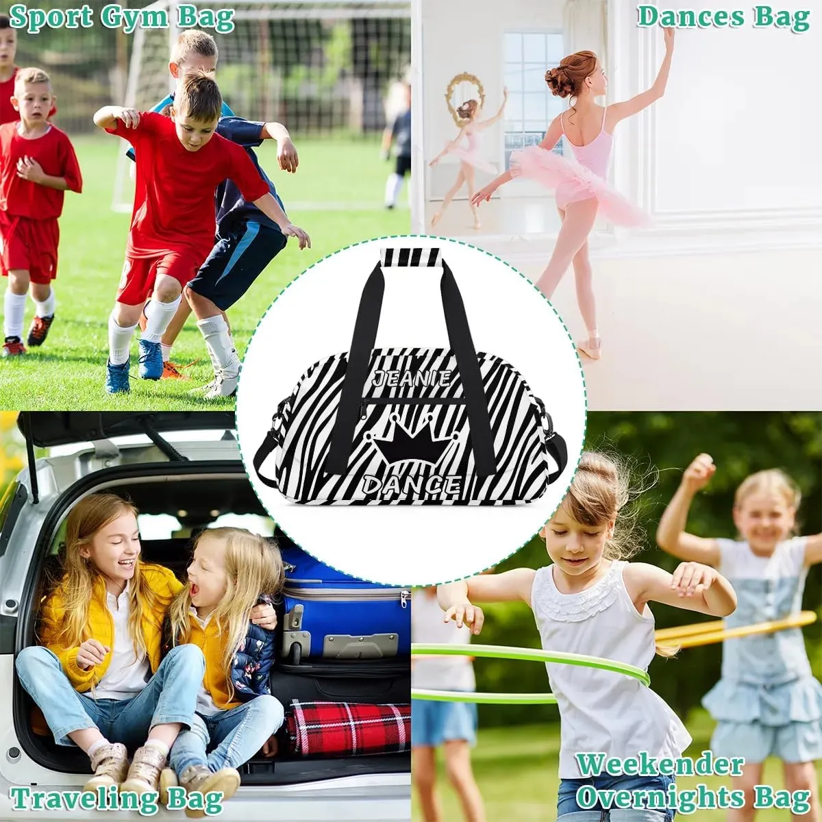 Personalize Kids Dance Duffel Bags with Custom Name & Text Sport Carry-On Garment Shoes Bags Gift for Girls Boys Teens Overnight Weekender Travel Leopard Print 2