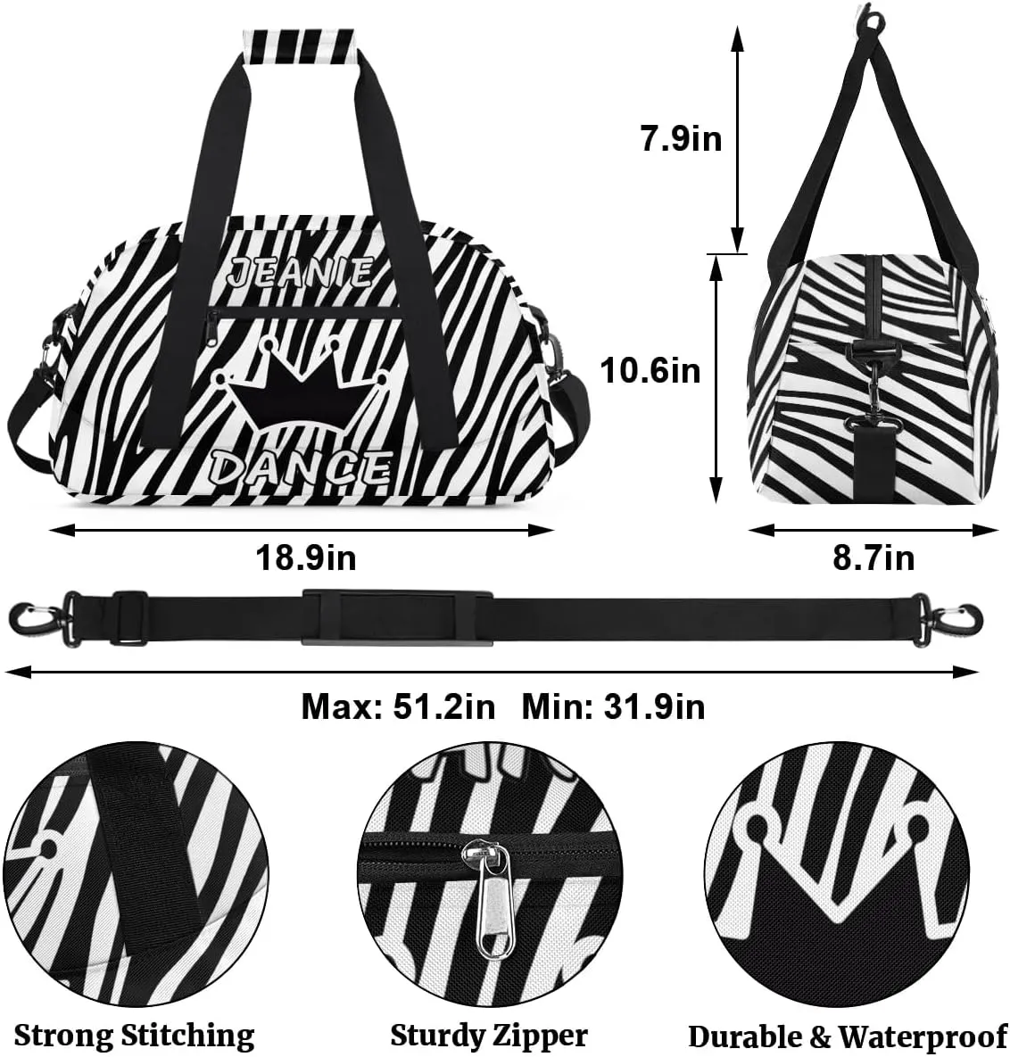 Personalize Kids Dance Duffel Bags with Custom Name & Text Sport Carry-On Garment Shoes Bags Gift for Girls Boys Teens Overnight Weekender Travel Leopard Print 2