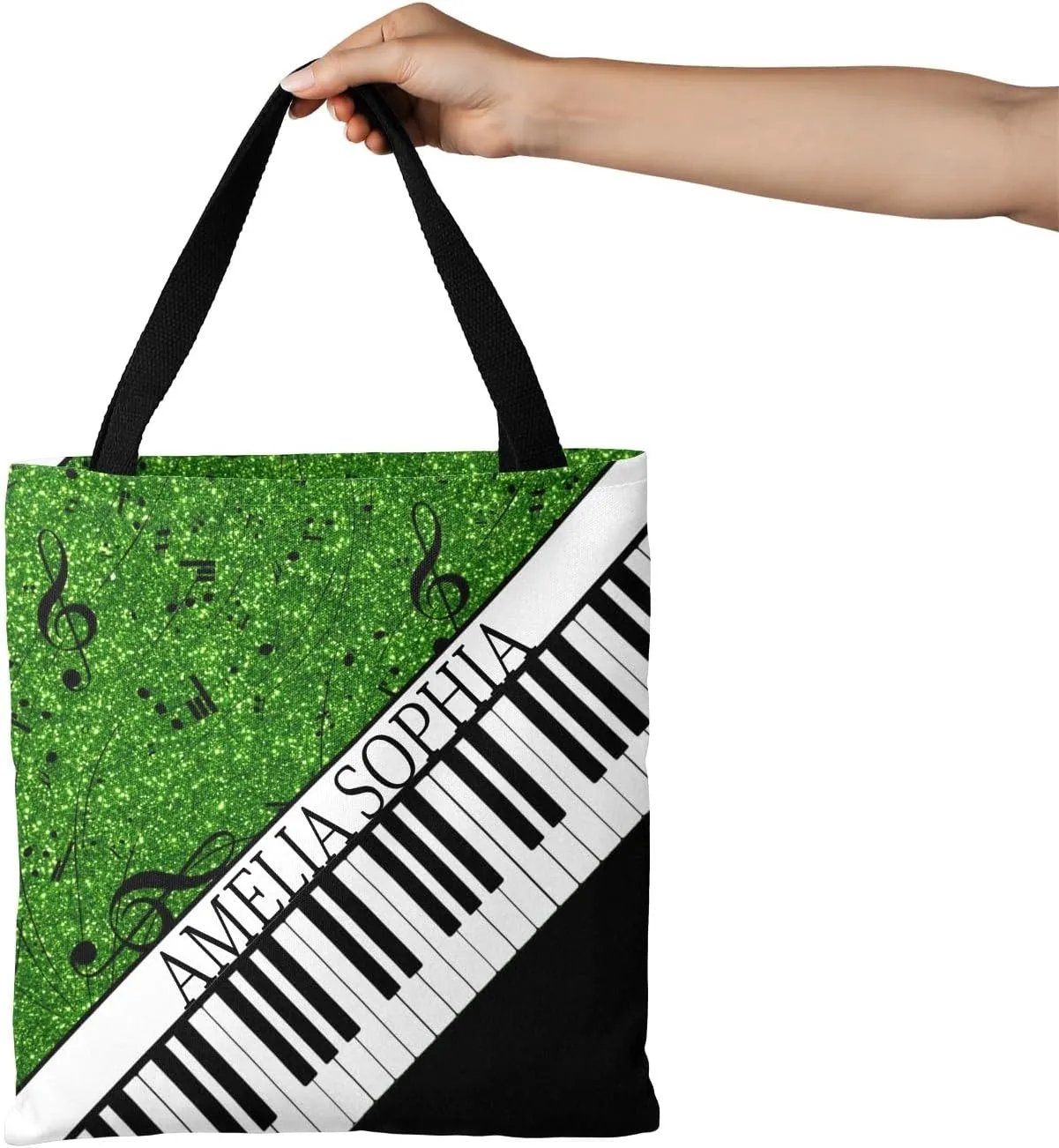 Personalized Name Ocean Glitter Music Note Piano Handbag Gift Bags Christmas Treat Bags for Holiday Party Gift Bags