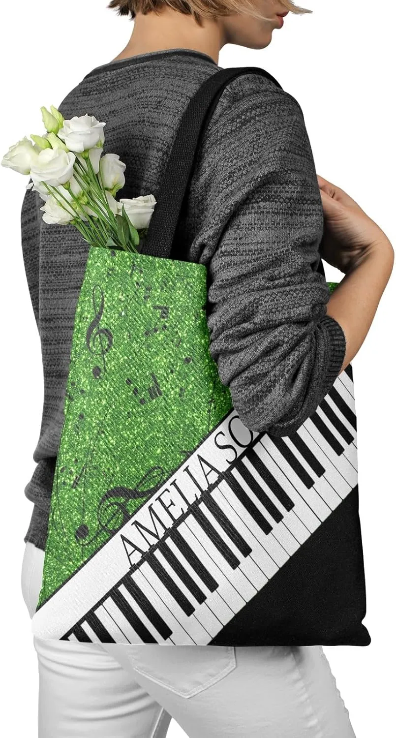 Personalized Name Ocean Glitter Music Note Piano Handbag Gift Bags Christmas Treat Bags for Holiday Party Gift Bags