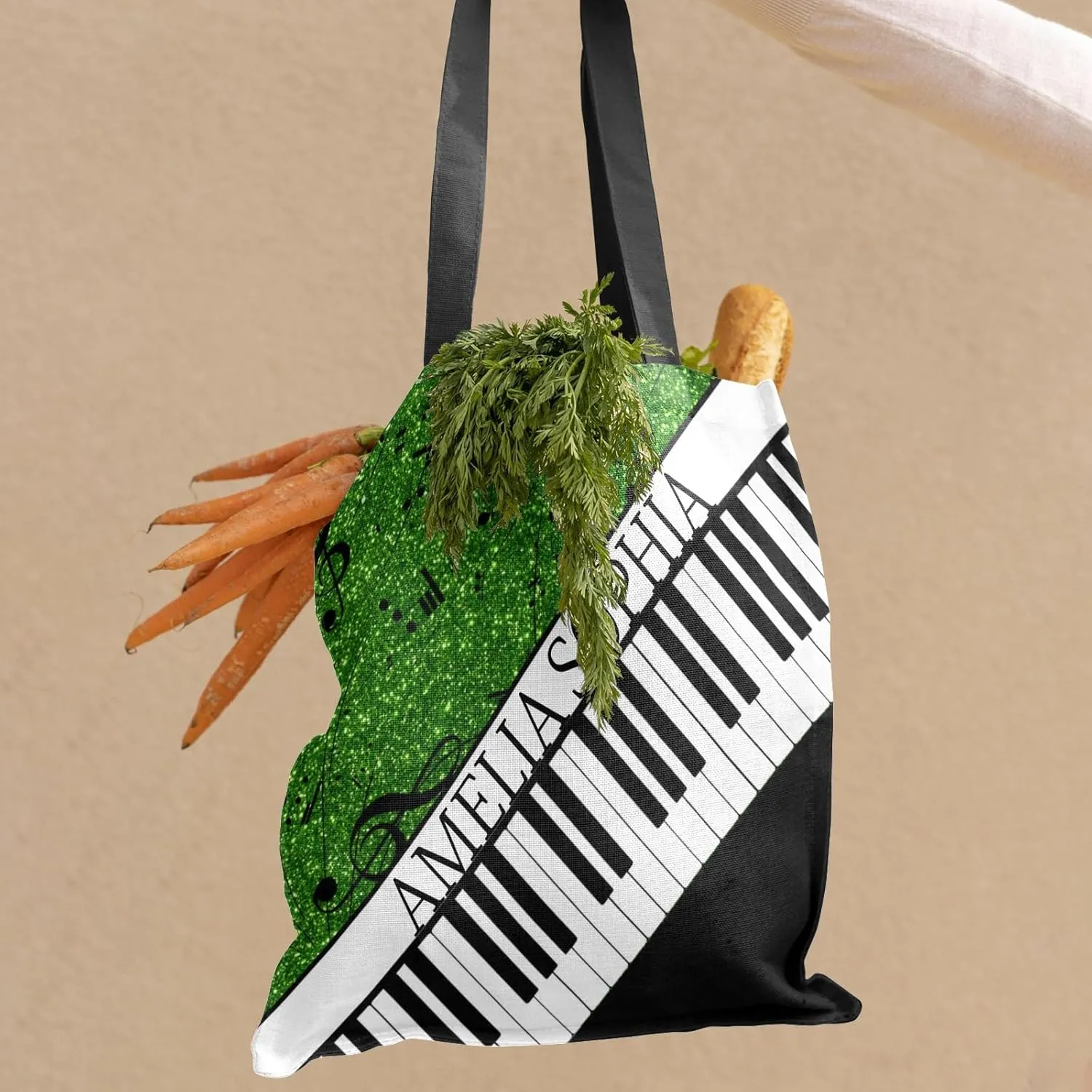 Personalized Name Ocean Glitter Music Note Piano Handbag Gift Bags Christmas Treat Bags for Holiday Party Gift Bags