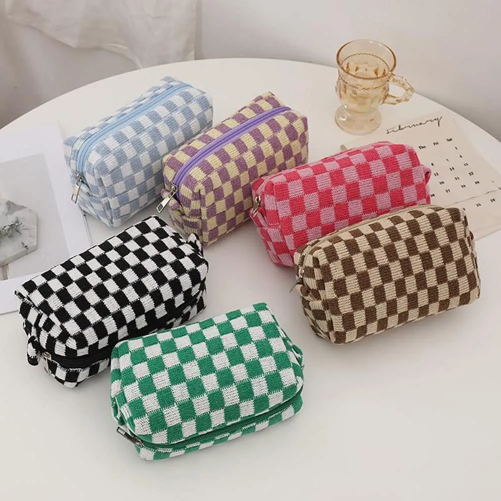 Plaid Makeup Bag Cosmetic Pouch Large Capacity Pencil Case Storage Bag Travel Toiletry Bag Organizer Accessories Pouch
