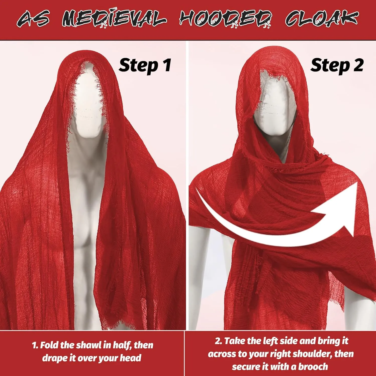Post Apocalyptic Hooded Shawl Scarf Medieval Renaissance Cowl Cloak Cape Viking Wizard Costume Accessories for Men Women