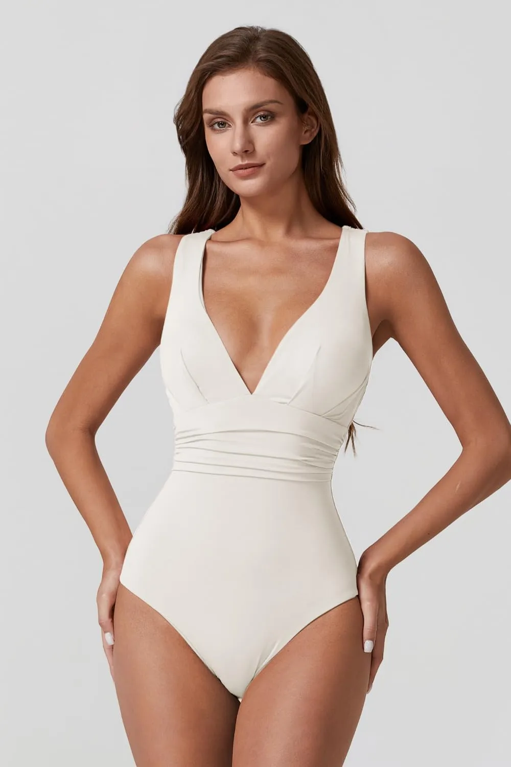 QINSEN Womens Sexy V Neck One Piece Bathing Suit Cross Back Swimsuit High Waist Monokini