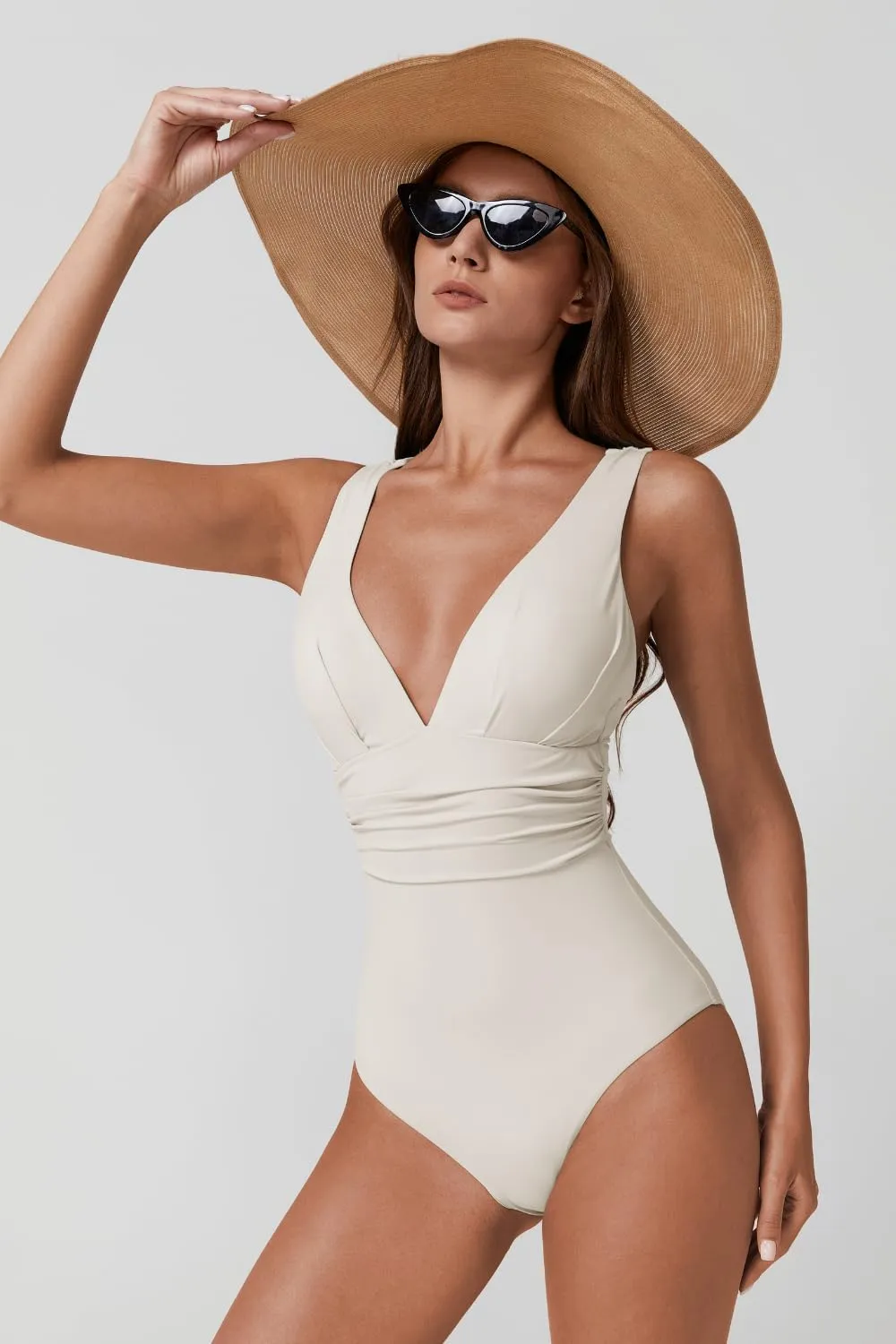 QINSEN Womens Sexy V Neck One Piece Bathing Suit Cross Back Swimsuit High Waist Monokini