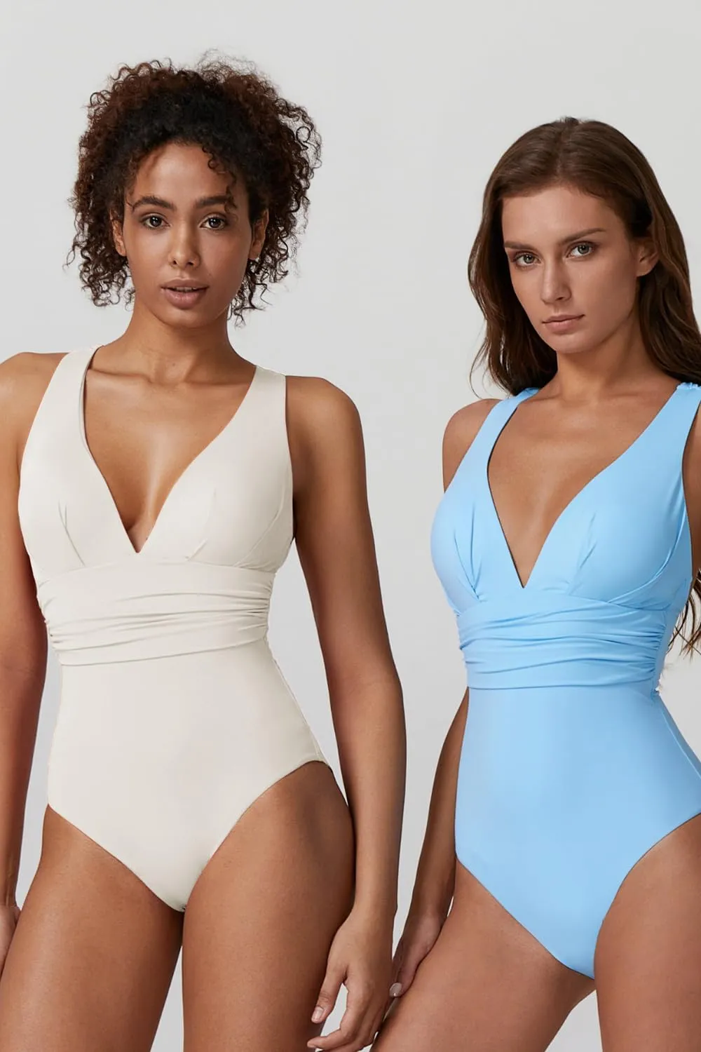 QINSEN Womens Sexy V Neck One Piece Bathing Suit Cross Back Swimsuit High Waist Monokini