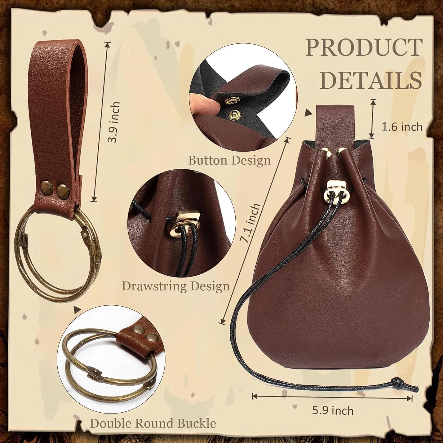 Renaissance Costume Accessories Belt Pouch Potion Bottles Leather Holder Medieval Festival Halloween Costume Belt Waist Set (Bottle-Brown)