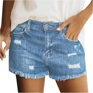 Ripped Jean Shorts Women High Waisted Summer Wide Straight Leg Denim Short Pants Relaxed Fit Shorts with Pockets