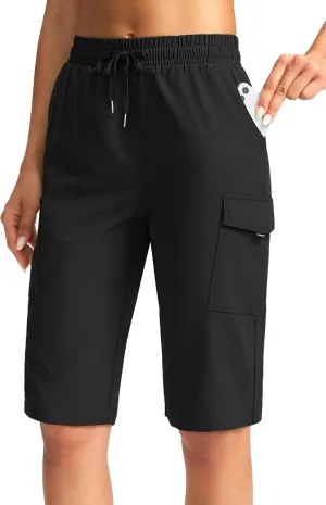 SANTINY Women's 13" Long Hiking Shorts Knee Length Quick Dry Cargo Bermuda Shorts for Women with Zipper Pockets