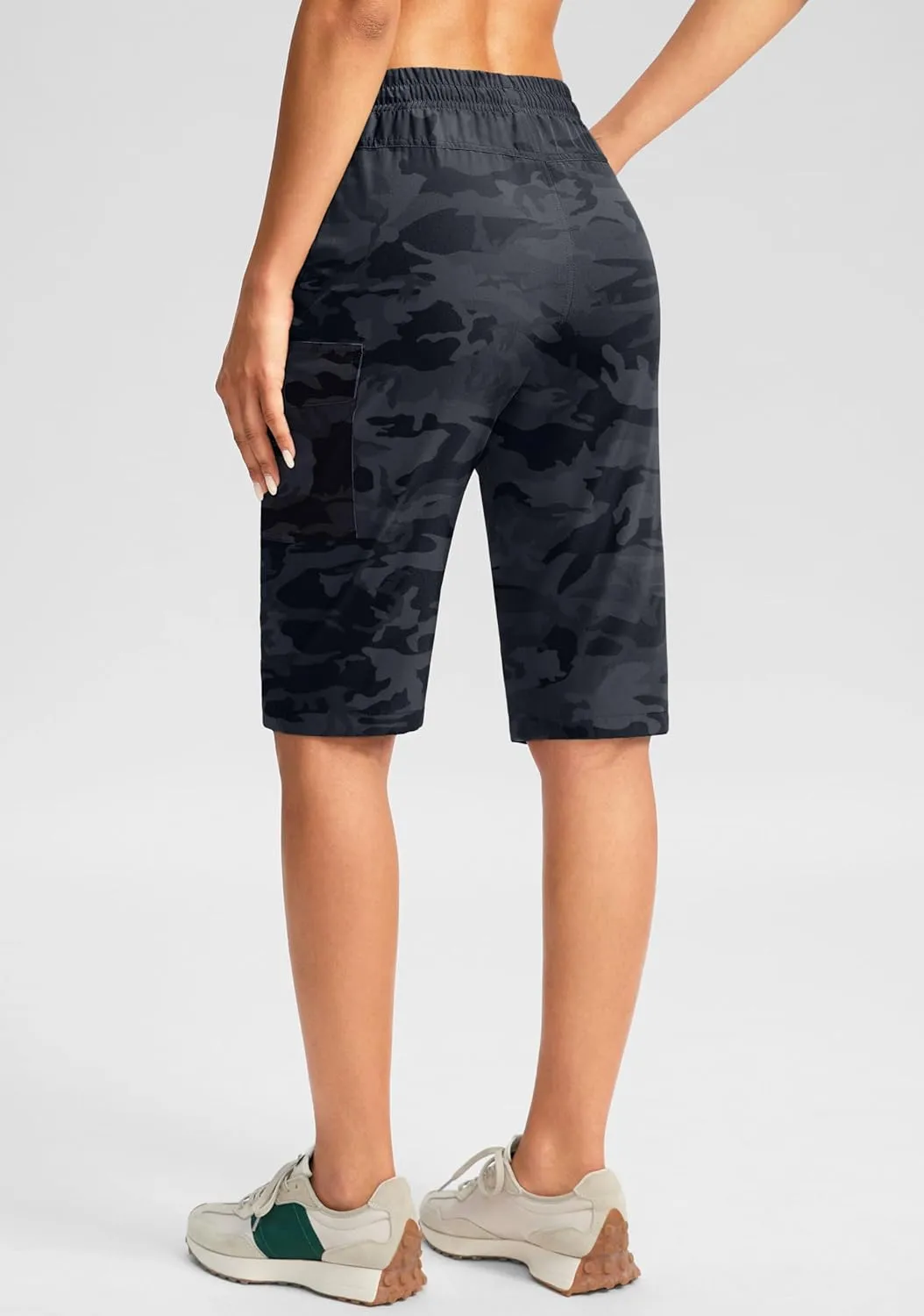 SANTINY Women's 13" Long Hiking Shorts Knee Length Quick Dry Cargo Bermuda Shorts for Women with Zipper Pockets