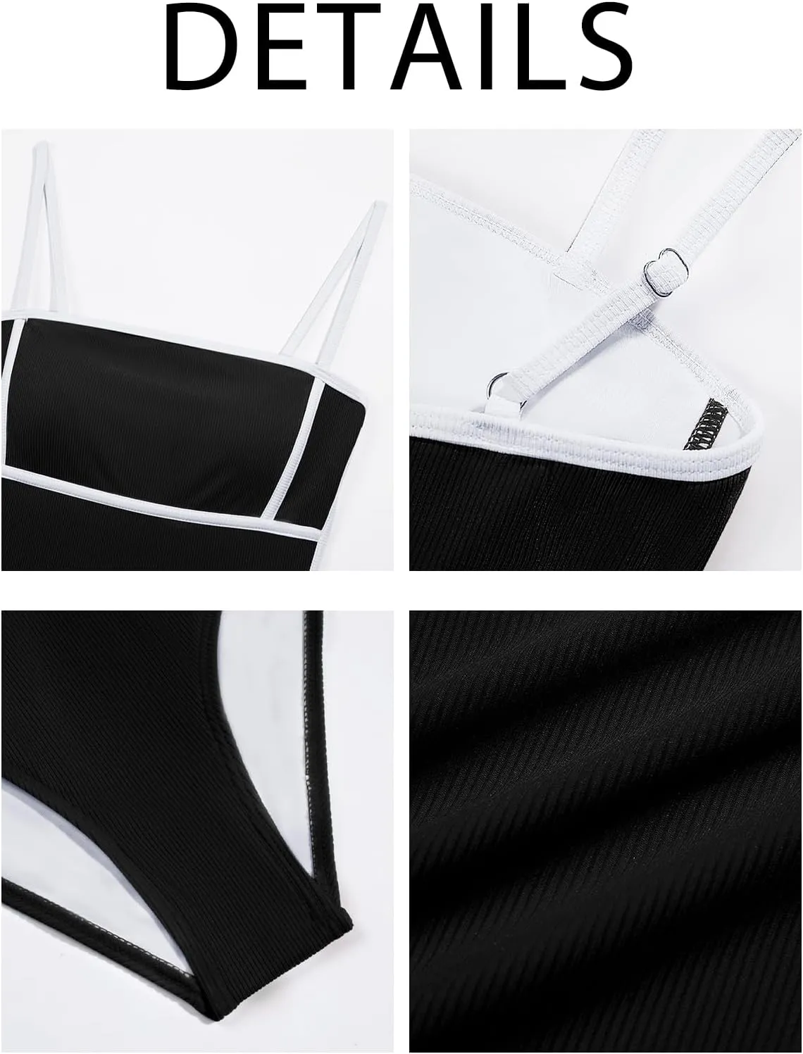 Saodimallsu Womens One Piece Swimsuit Color Block Spaghetti Strap Ribbed Tummy Control Bathing Suits High Cut Swimwear