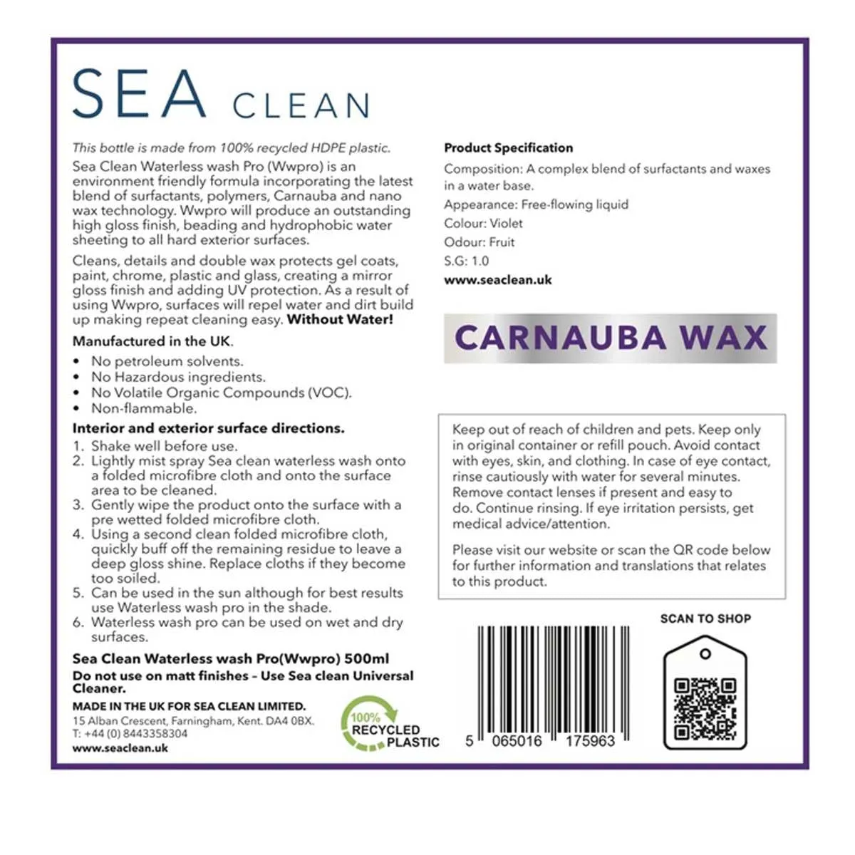 Sea Clean Eco-friendly Marine Boat Cleaner Waterless Wash Pro Spray (WWPro) 500ml