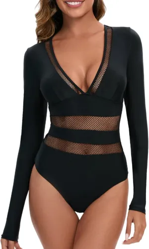 SEAUR Women's Long Sleeve One Piece Rash Guard Swimsuit Cutout Modest Surfing Suit UPF 50  Bathing Suit