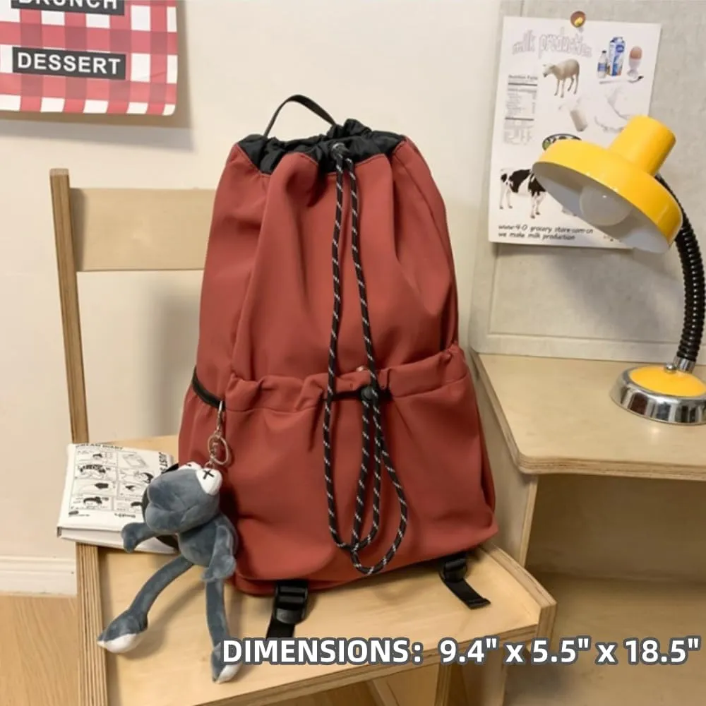 Selena Drawstring Bucket Backpack with pins and Accessories Aesthetic Big Capacity Couple Travel Laptop Bag (Backpack,Red)