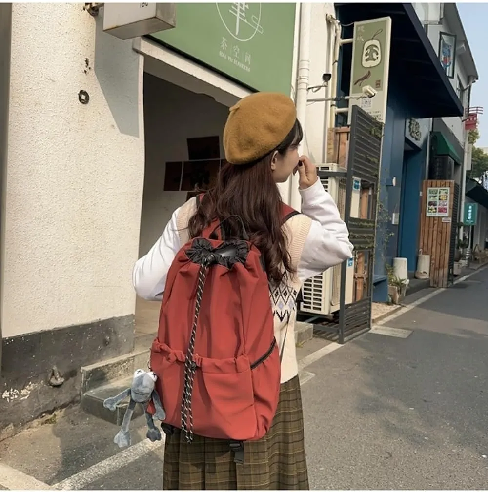 Selena Drawstring Bucket Backpack with pins and Accessories Aesthetic Big Capacity Couple Travel Laptop Bag (Backpack,Red)