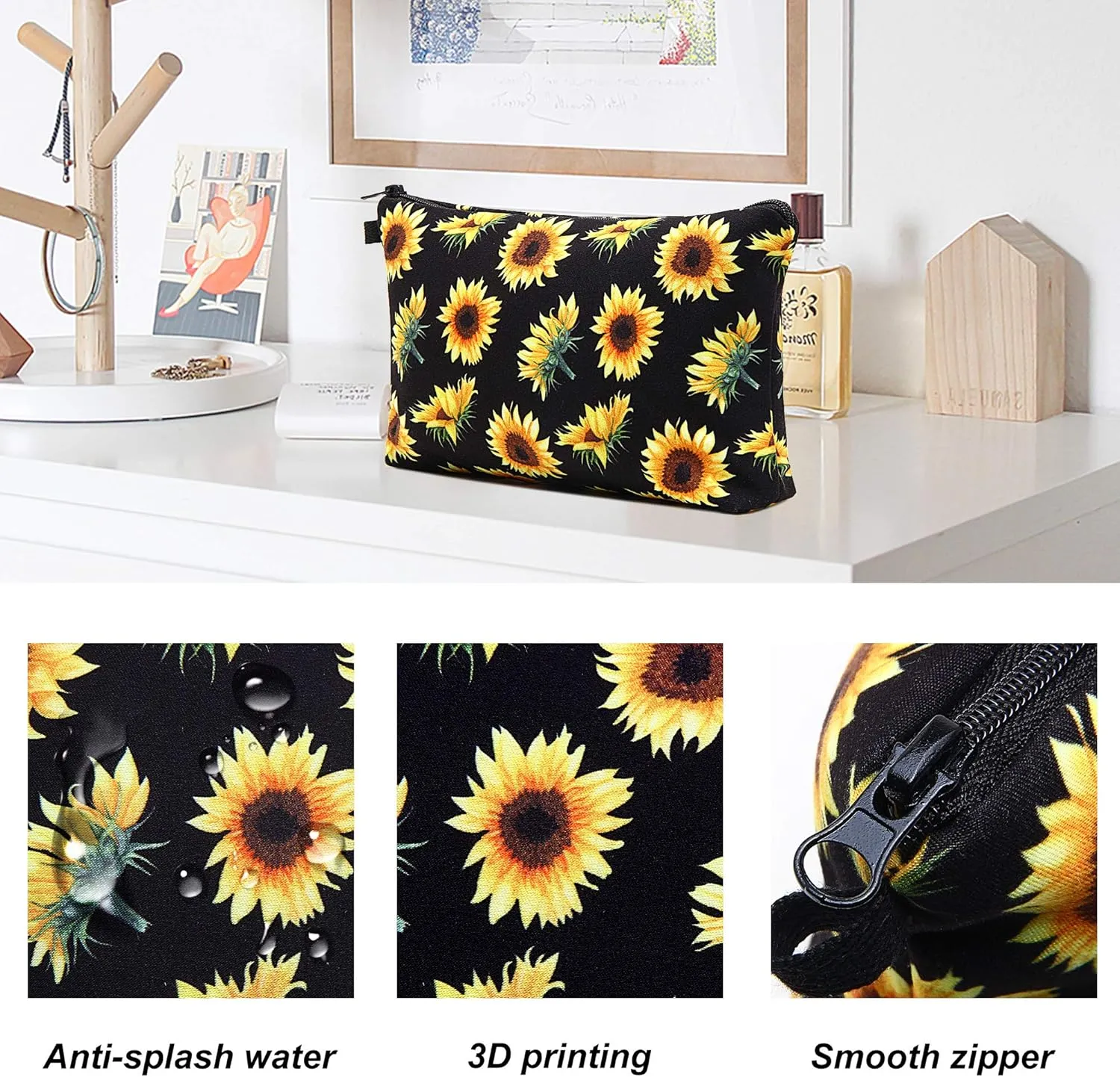 SELLYFELLY Women Cosmetic Bag Travel Makeup Pouch Waterproof Makeup Bag for Purse Portable Toiletry Bag Accessories Organizer