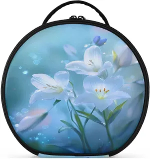 senya Round Cosmetic Pouch Travel Makeup Train Case Organizer Bag Portable Makeup Brushes Toiletry Jewelry Accessories Lily