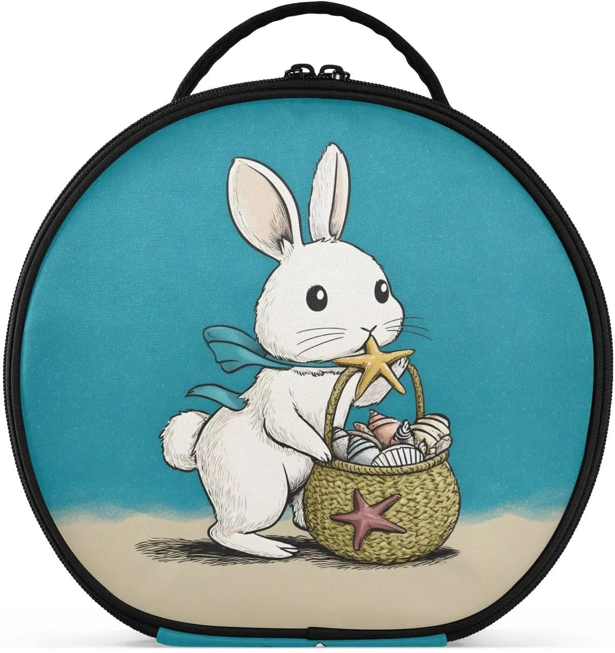 senya Round Cosmetic Pouch Travel Makeup Train Case Organizer Bag Portable Makeup Brushes Toiletry Jewelry Accessories Rabbit