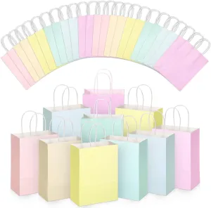 Skyygemm 32 Pcs Paper Gift Bags Bulk with Handle, 6.3 x 3.2 x 8.6 Inch Assorted Colors Kraft Goodie Gift Wrap Bags for Birthday Party Favor Decor(Pastel Color)