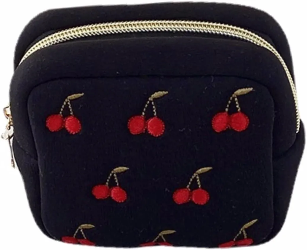 Small Makeup Pouch for Women Mini Coin Purse Kawaii Cherry Bag That Girl Aesthetic Y2k Accessories (black)
