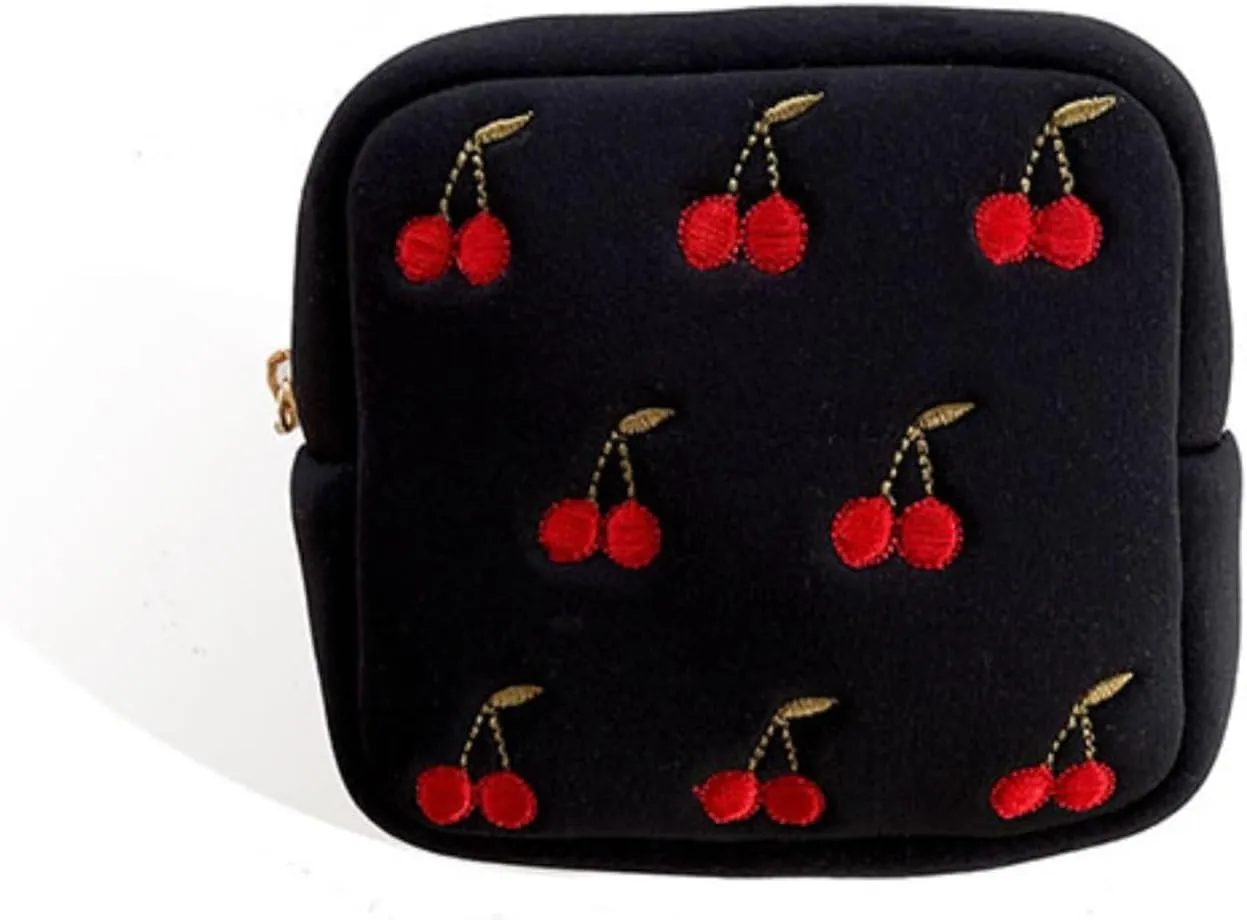 Small Makeup Pouch for Women Mini Coin Purse Kawaii Cherry Bag That Girl Aesthetic Y2k Accessories (black)