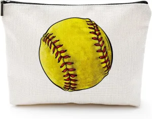 Softball Canvas Makeup Bag - Softball Accessories for Team Inspirational Gift for Softball Lovers Party Favors Stuff