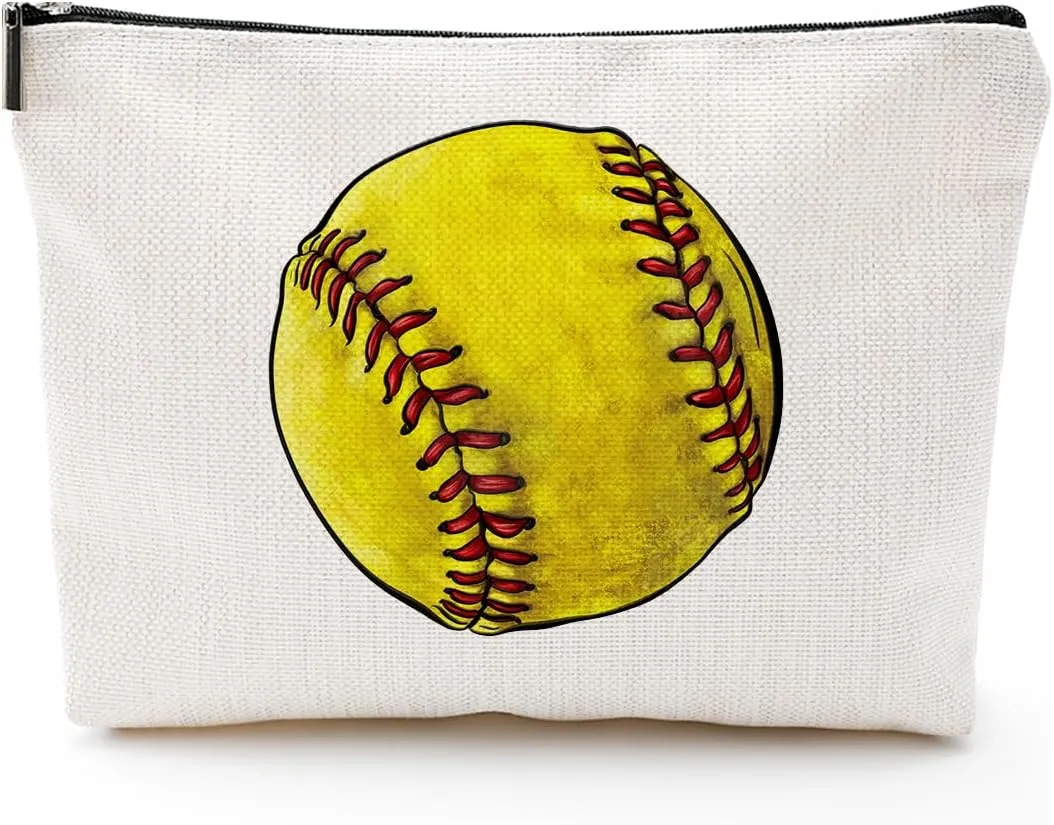 Softball Canvas Makeup Bag - Softball Accessories for Team Inspirational Gift for Softball Lovers Party Favors Stuff