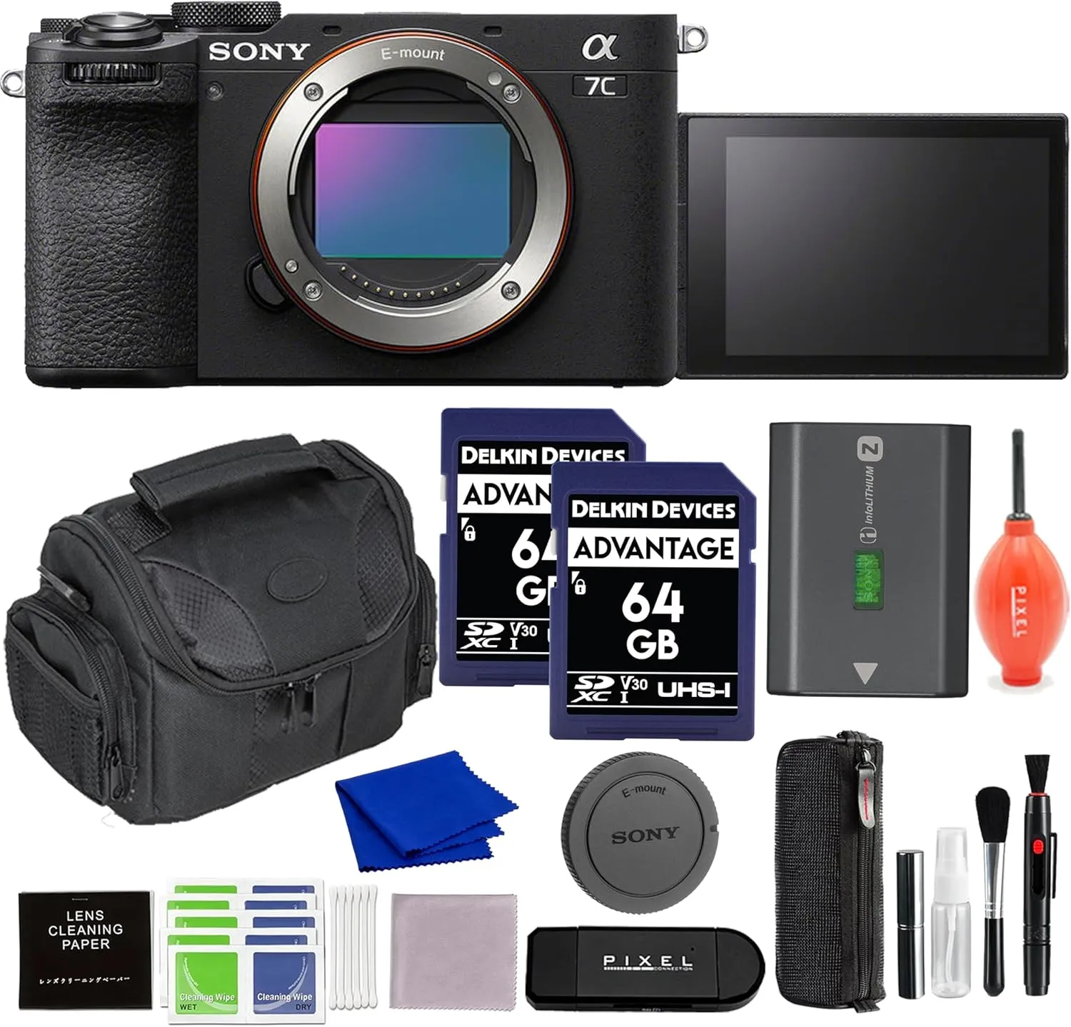 Sony Alpha 7C II Full-Frame Interchangeable Lens Camera (Black) Bundle with 2 x 64GB SD Card, Gadget Bag & More | Sony a7c ii