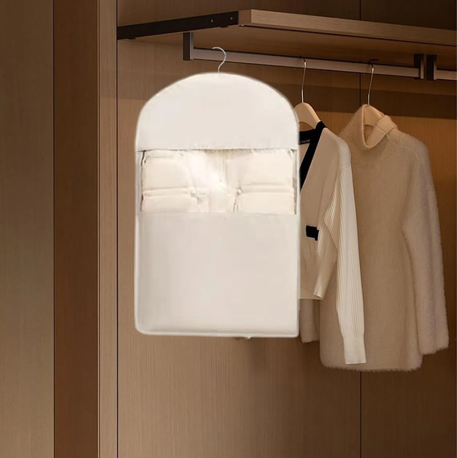 Space Saver Hanging Garment Bag With Compression Zipper, Space Saver Closet Organizer, Large Dust Cover Garment Bag For Down Coats