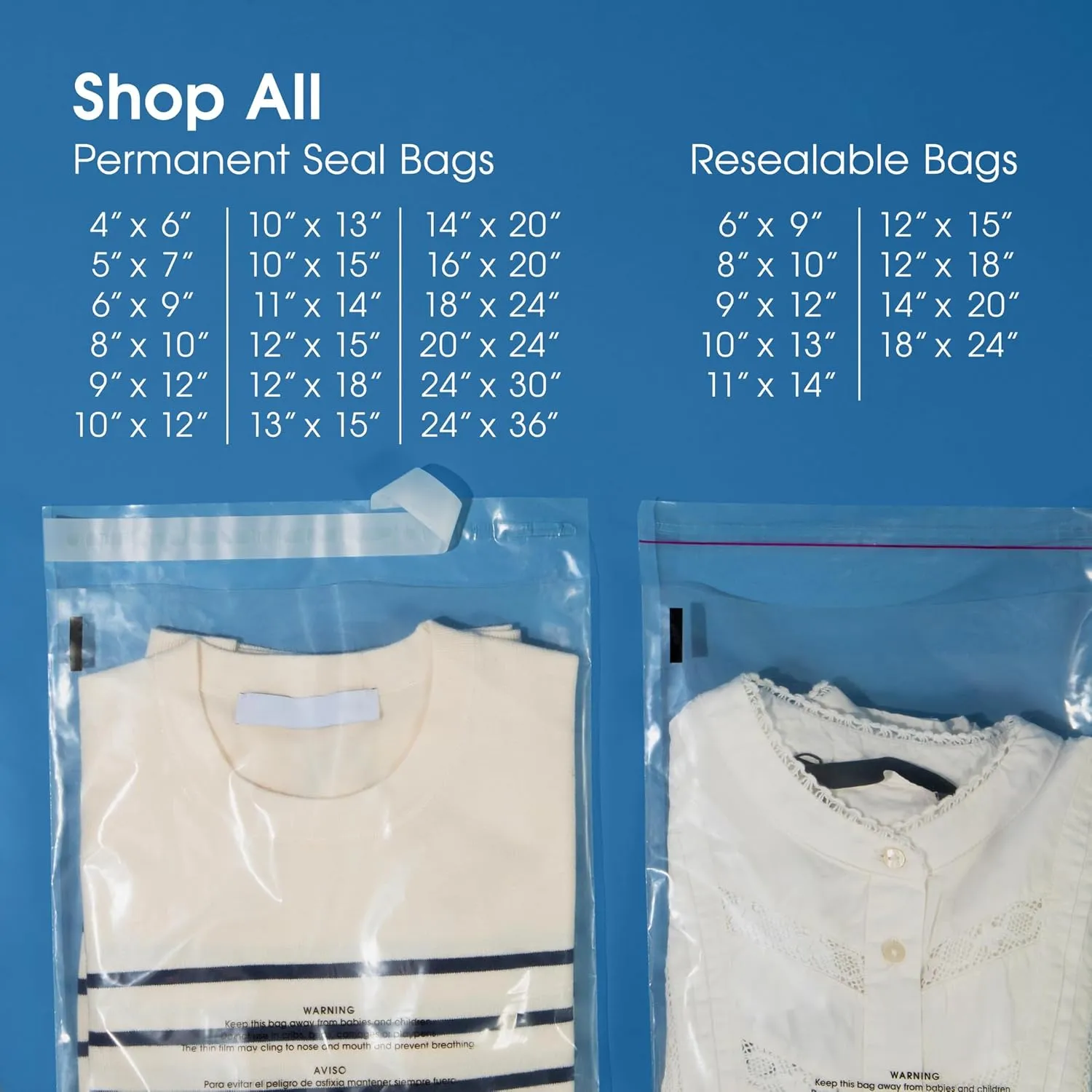 Spartan Industrial - 11 X 14 (100 Count) Self Seal Clear Poly Bags with Suffocation Warning for Packaging, T Shirts & Shipping - Resealable Glue