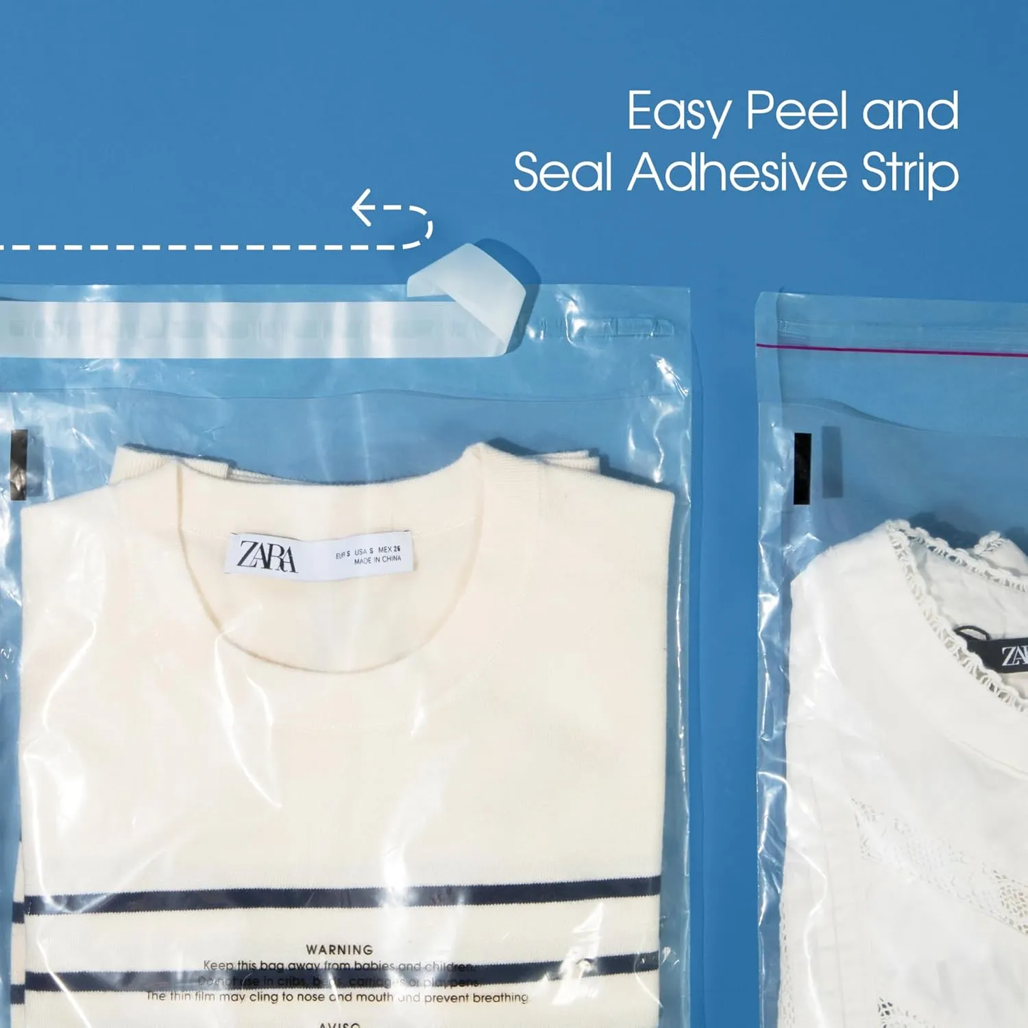 Spartan Industrial - 11 X 14 (100 Count) Self Seal Clear Poly Bags with Suffocation Warning for Packaging, T Shirts & Shipping - Resealable Glue