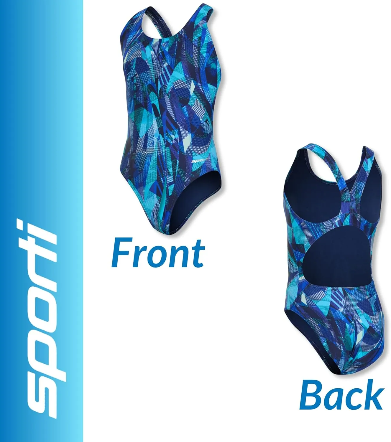 Sporti Wide Strap Girls' Athletic One-Piece Swimsuit  Printed Pattern Competitive Bathing Suit, Racerback Style for Girls