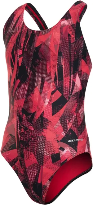Sporti Wide Strap Girls' Athletic One-Piece Swimsuit  Printed Pattern Competitive Bathing Suit, Racerback Style for Girls