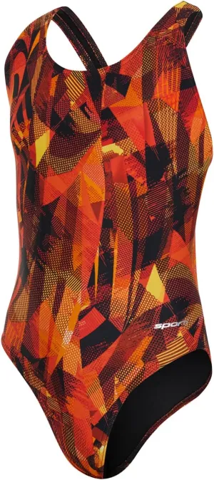 Sporti Wide Strap Girls' Athletic One-Piece Swimsuit  Printed Pattern Competitive Bathing Suit, Racerback Style for Girls