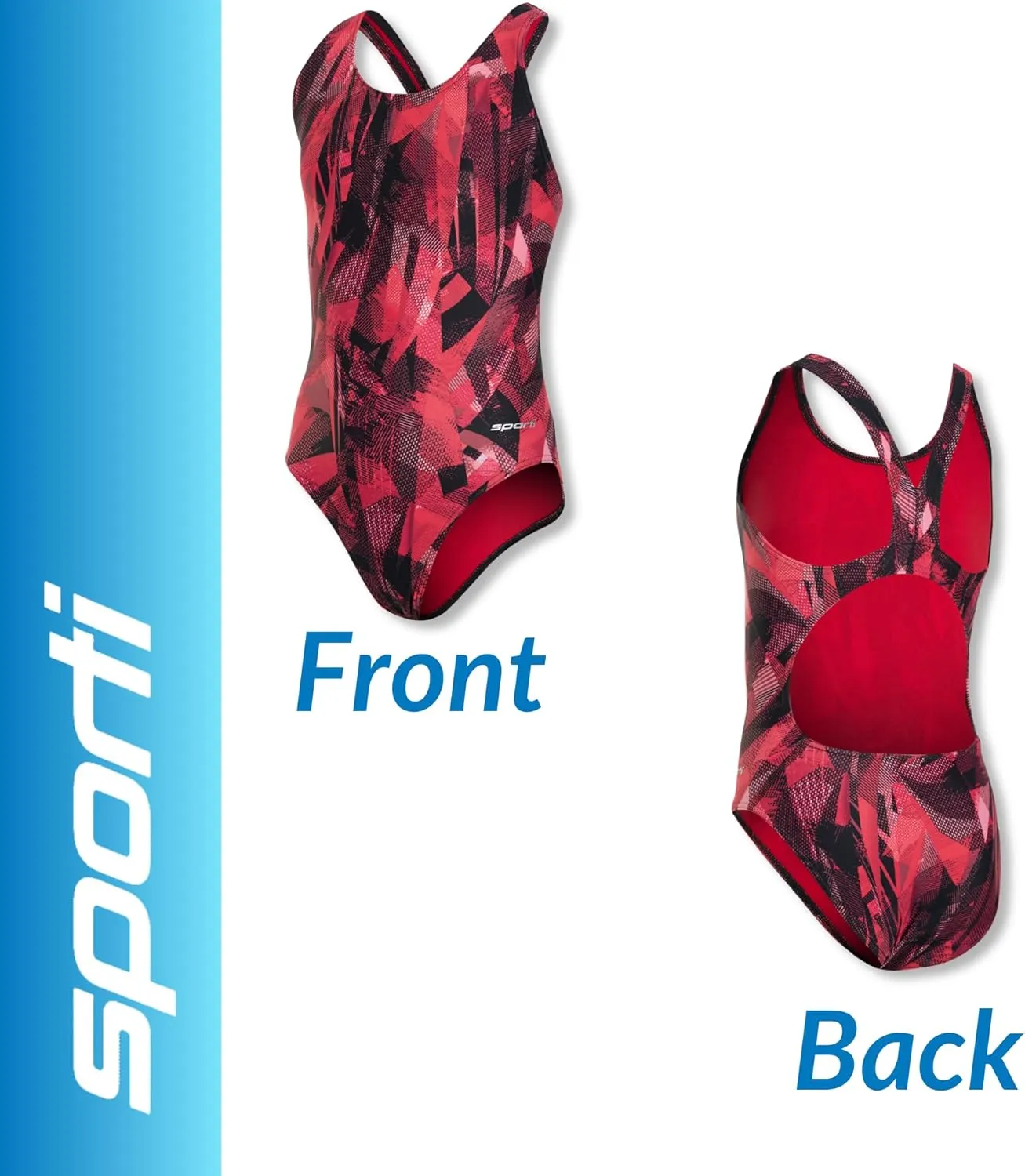 Sporti Wide Strap Girls' Athletic One-Piece Swimsuit  Printed Pattern Competitive Bathing Suit, Racerback Style for Girls