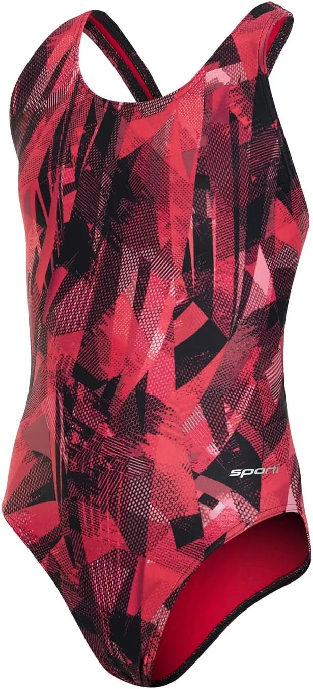 Sporti Wide Strap Girls' Athletic One-Piece Swimsuit  Printed Pattern Competitive Bathing Suit, Racerback Style for Girls
