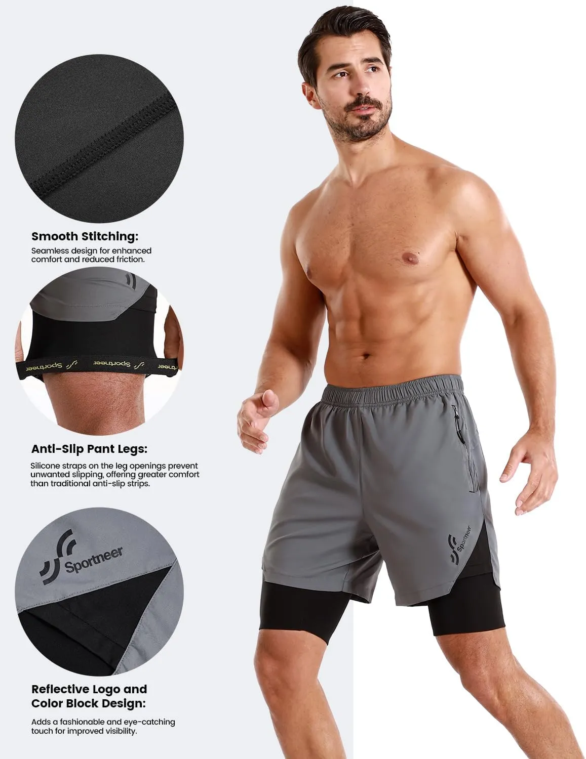 Sportneer Bike Shorts for Men - 3D Padded Lightweight MTB Fit Riding Biking Bicycle Biker Shorts with Zipper Pockets