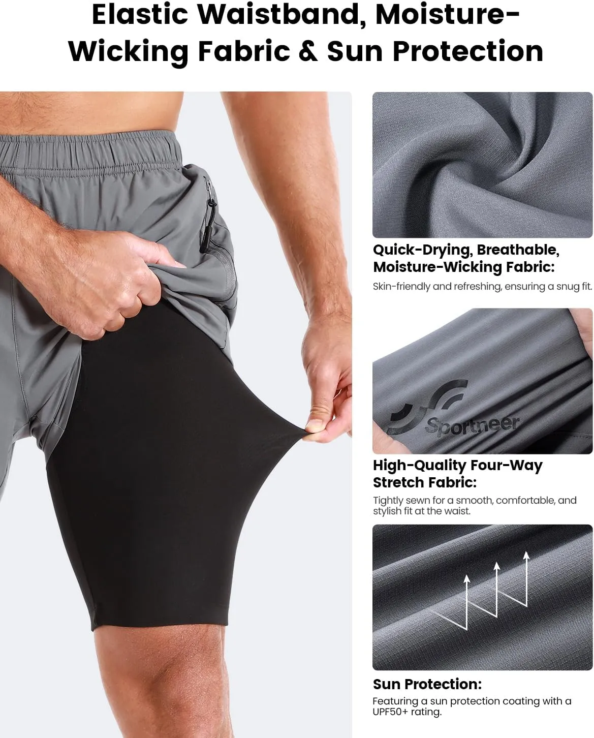 Sportneer Bike Shorts for Men - 3D Padded Lightweight MTB Fit Riding Biking Bicycle Biker Shorts with Zipper Pockets