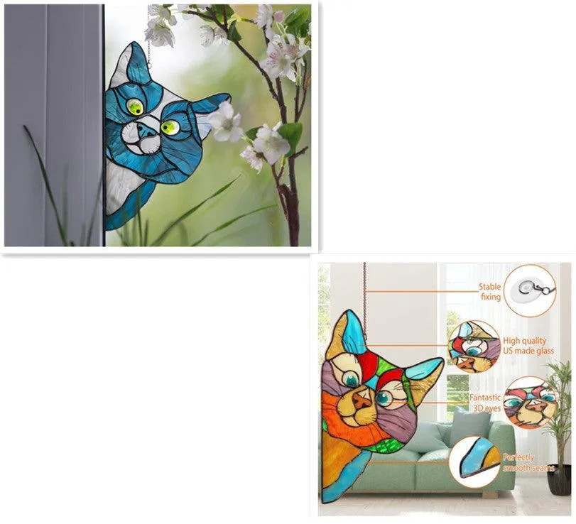 Stained Glass Cat Window Hanger Decoration